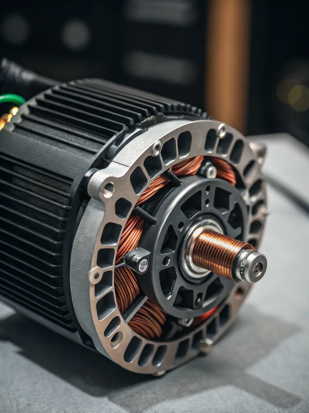 Macro shot of an e-bike motor, highlighting its intricate internal components and robust construction, with a focus on the precision engineering involved.