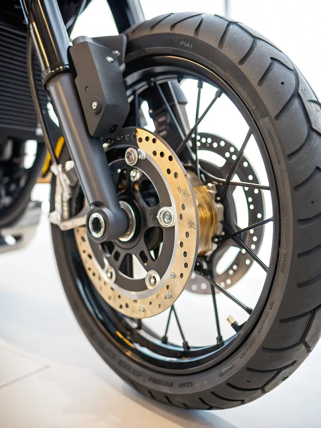 Close-up shot of an e-bike's hydraulic disc brake system, showcasing its intricate details and superior stopping power, with a focus on the brake caliper and rotor.